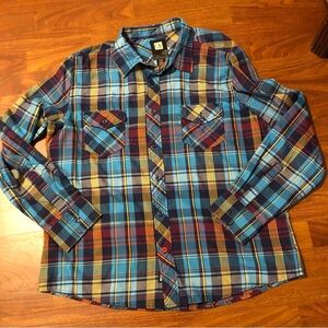 OP Ocean Pacific Shirt L Plaid Button Up Long Sleeve Large Retro Throwback